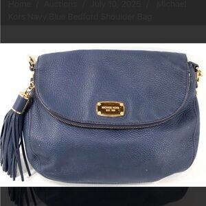 Michael Kors Blue Leather Shoulder Bag with Curved Design